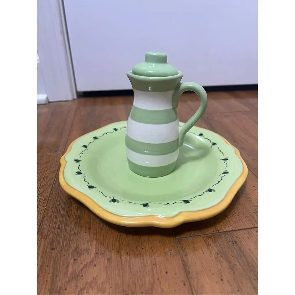 Pfaltzgraff Pistoulet oil cruet and matching plate/saucer